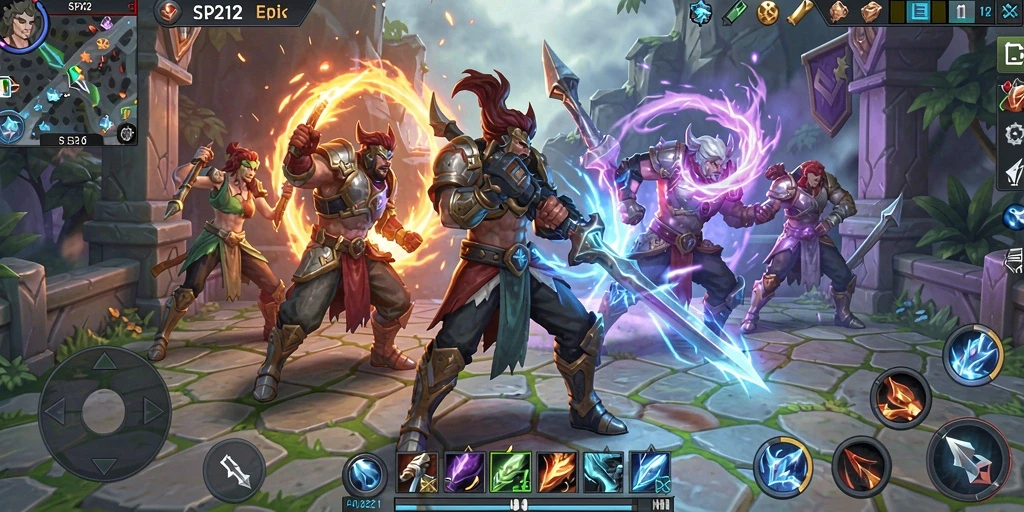 Tampilan gameplay SP212 yang memukau dalam pertarungan MOBA.
